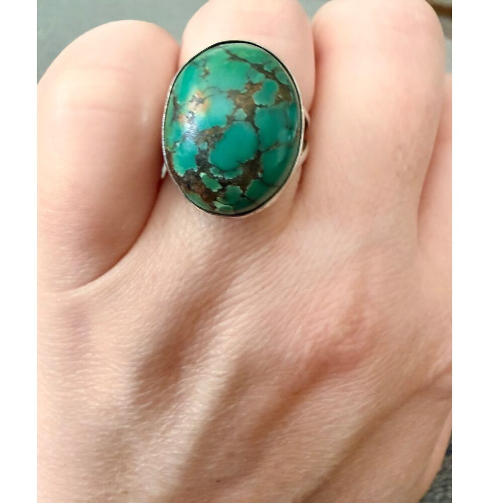 Turquoise & 925 Sterling Silver Statement Ring – Size 9
